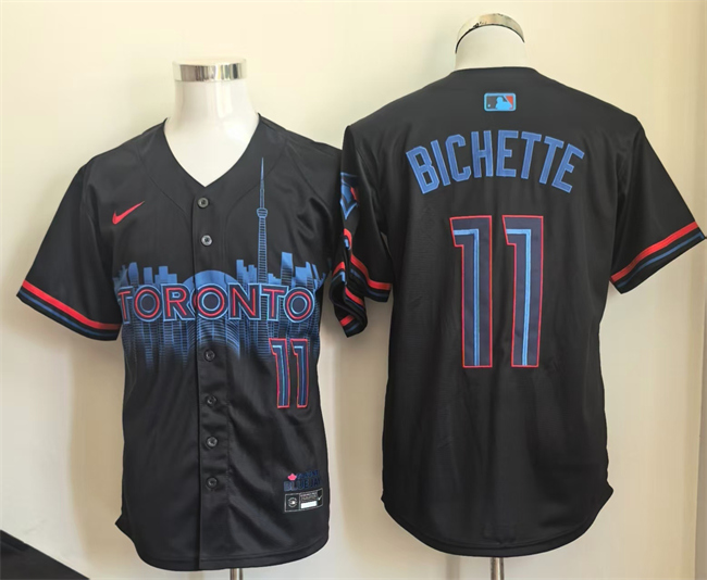 Men's Navy Toronto Blue Jays #11 Bo Bichette 2024 City Connect Limited Stitched Baseball Jersey
